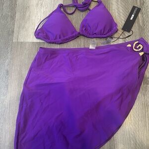 Purple Bikini Set with Connected Wrap